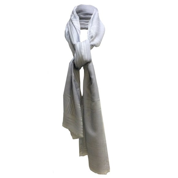 Chanel Light Blue Printed Fringed Trim Cashmere and Silk Rectangular Scarf/Wrap - Picture 1 of 8